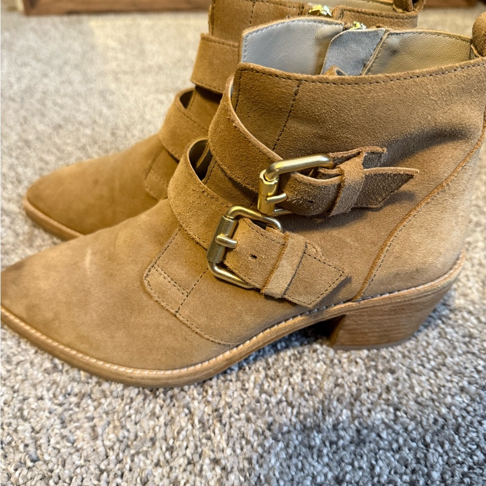 Boden Tan Ankle Booties with Buckle Straps